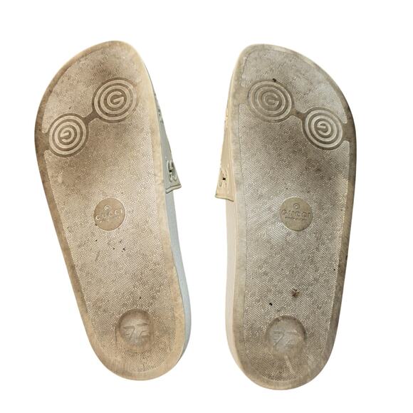 Gucci Slides Shoes Mens Size 6 White GG Logo Embossed Italian Rubber Sandals - Picture 7 of 14
